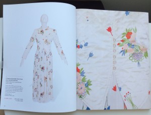 Pic 5 CAPTION Suzy's Christies auction catalogue featuring her dress on the left and a detail of the Celia Birtwell print on the right