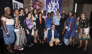 Suzy with Simone Cipriani (kneeling) and the ITC Ethical Fashion Initiative team after the Beat of Africa show at Altaroma